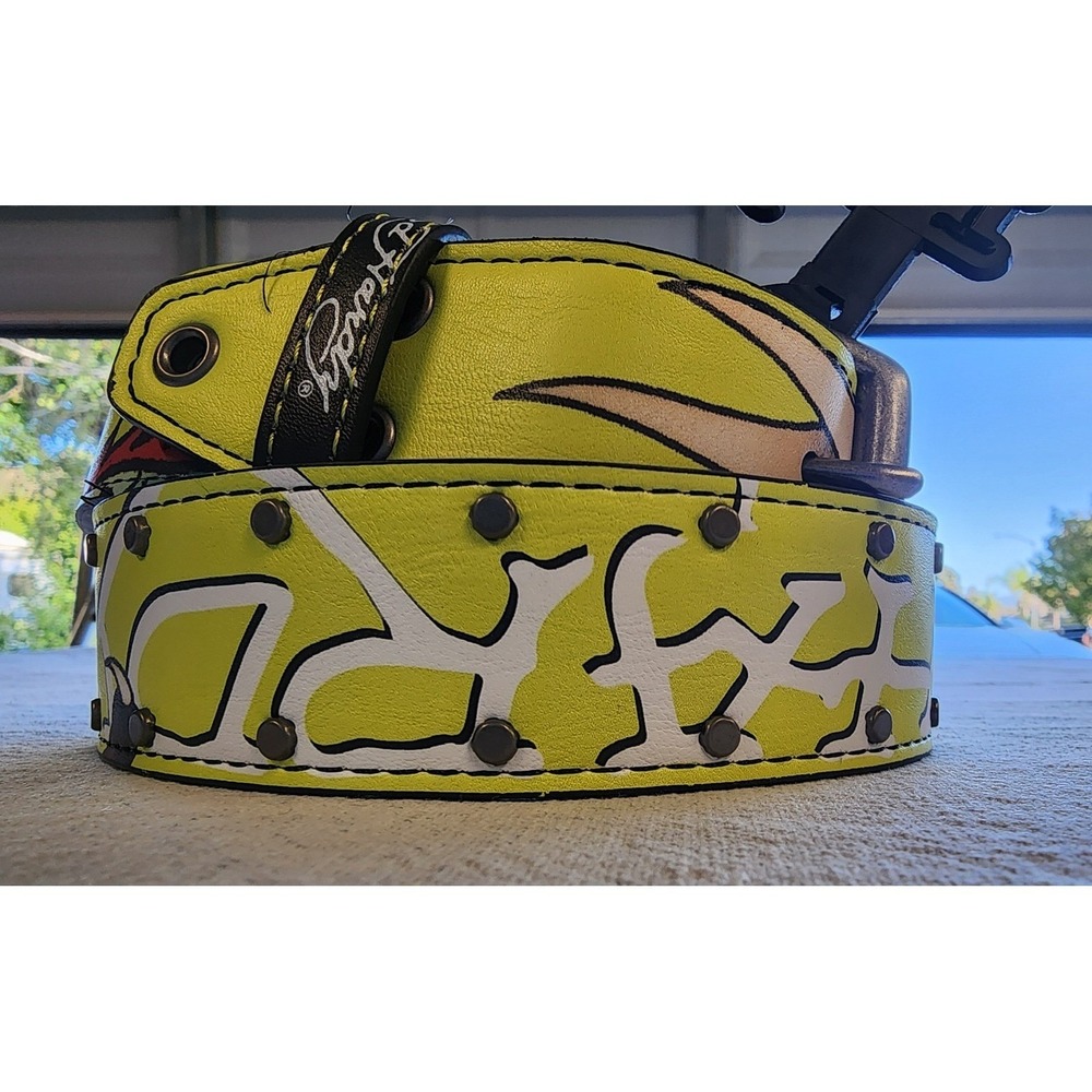 Vintage Ed Hardy Yellow Dragon Tattoo Studded Graphic Belt Y2K streetwear NWT🐍 - Picture 4 of 7